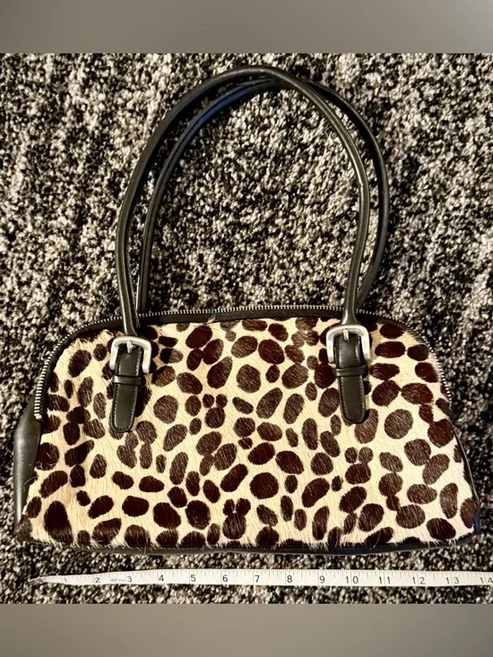 EXPRESS || Vintage Leopard Print Zip Handbag – Faux Fur Calf Hair Satchel - Picture 5 of 5
